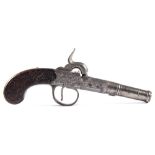 A late 18th century cannon barrel percussion cap pocket pistol by Bunney, London:,