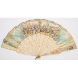 A 19th Century Continental paper and ivory fan:,