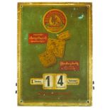 A Burma Biscuits Factory aluminium advertising perpetual calendar:, with lithograph decoration ,