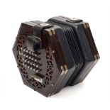 A 19th century Wheatstone rosewood 48 button concertina:, number 20548,