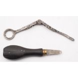 A 19th century steel shot mould and pistol screwdriver:, unsigned.