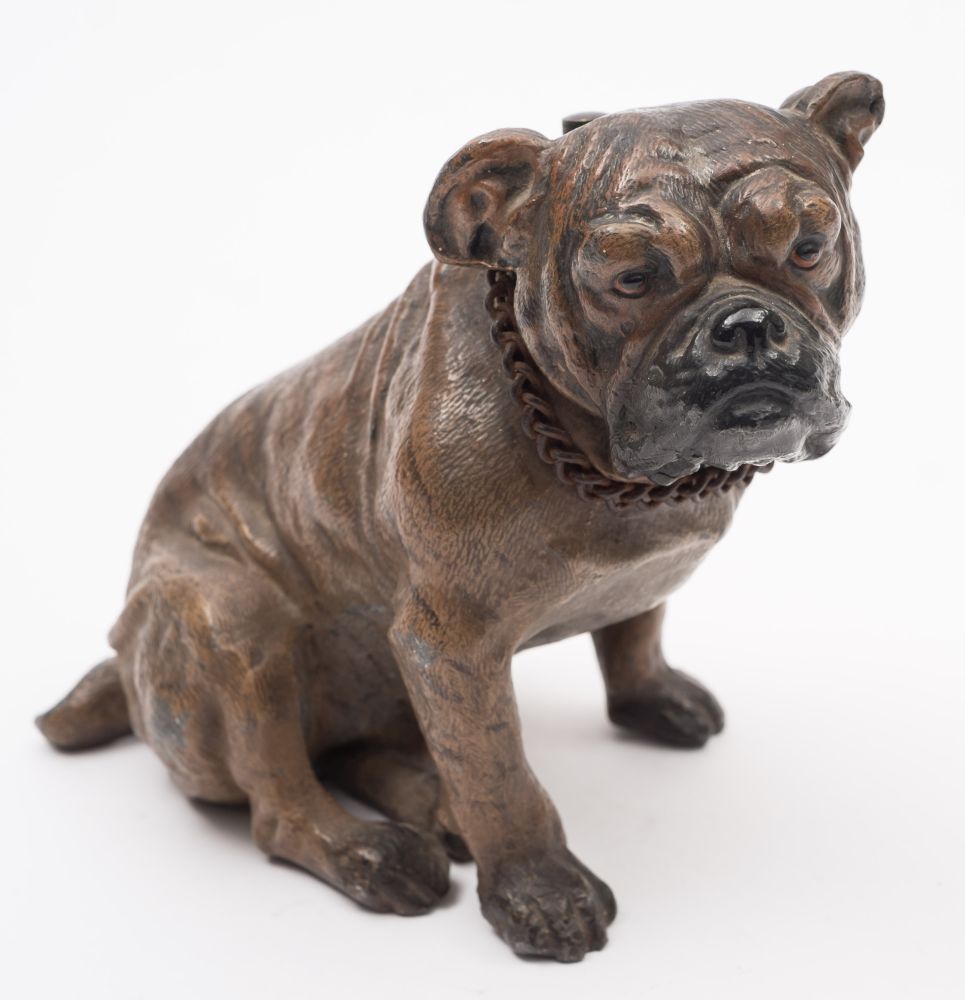 An Austrian cold painted spelter everlasting match in the form of a Bulldog:, 13cm high.