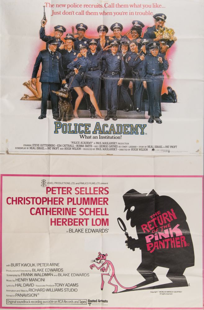 Five British quad film posters:, 'Police Academy', 'Police Academy 4', Police Academy 5',