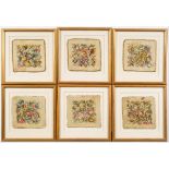 A set of six 19th century petit-point embroidered square panels: each decorated with flowers and