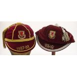 A Welsh International Football cap 1987-88 together with a Welsh Youth International Rugby cap