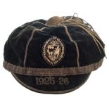 An early 20th century black felt and gold-braided sports cap:,