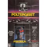 Five British horror and scifi film quad posters:, 'Poltergeist', 'Phobia',