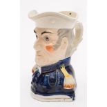 A Staffordshire pottery portrait jug: modelled head and shoulders as the Duke of Wellington in
