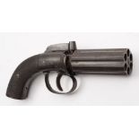 A 19th century percussion cap six shot pepperbox pistol:, unsigned,
