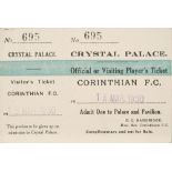 An unused visitor's pass for Corinthians v Yorkshire Amateurs at Crystal Place 15th March, 1930.