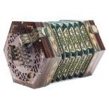 A 19th century rosewood concertina, number 19082 for Joseph Higham, Manchester:,