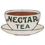 An enamel advertising sign for 'Nectar Tea' in the form of a cup and saucer:,