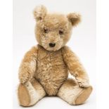 A golden plush Teddy bear:, with glass eyes,