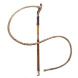 A silver and leather mounted swagger stick style riding whip:.