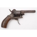 A Continental six shot pinfire revolver:, unsigned, 2 3/4 inch octagonal barrel and plain cylinder,