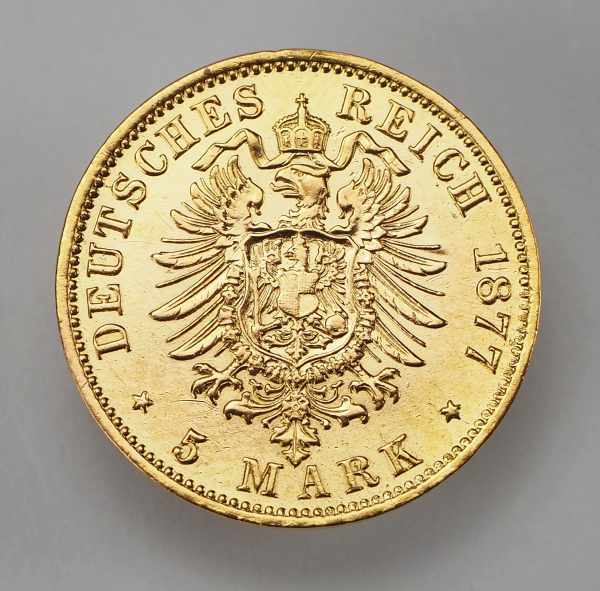 7.4.) Münzen Hessen: Ludwig IV, 5 Mark, 1877-H.Gold.Zustand: I- 7.4 ) Coins (ArtBezUS FEHLER)( - Image 2 of 2