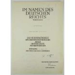 3.1.) Urkunden / Dokumente Deutscher Adler Orden, 3. Stufe mit Schwertern Urkunde für einen