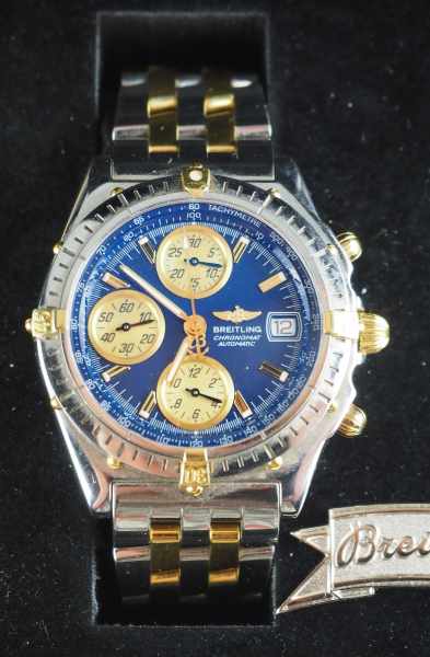 7.5.) Uhren Breitling - Chronomat Automatic.Stahl und Gold, marineblaues Zifferblatt mit goldenen - Image 3 of 6