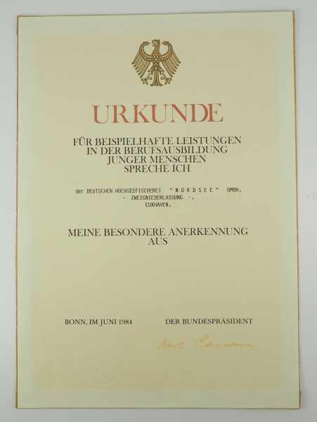 3.1.) Urkunden / Dokumente Urkunde für Besondere Anerkennung des Bundespräsidenten für Beispielhafte