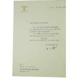 3.3.) Autographen Hitler, Adolf.(1889-1945). Führer und Reichskanzler. Ehrenpatenschaft für das 9.