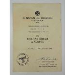 3.1.) Urkunden / Dokumente Eisernes Kreuz, 1939, 2. Klasse Urkunde - Torpedoboot T23 - Evakuierung