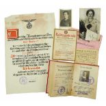 3.1.) Urkunden / Dokumente Dokumentennachlass einer Frau mit dem Goldenen Ehrenzeichen der NSDAP.-