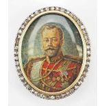 4.4.) Patriotisches / Reservistika / Dekoratives Russland: Porträt-Brosche Zar Nikolaus II.Gold, mit