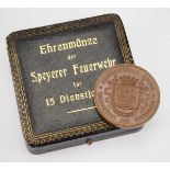 1.1.) Kaiserreich (bis 1933) Preussen: Medaille für 15 Dienstjahre der Feuerwehr Speyer, im Etui.