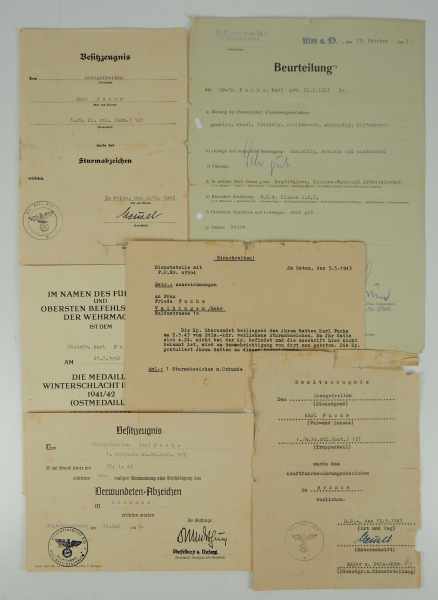 3.1.) Urkunden / Dokumente Urkundengruppe eines Obergefreiten der 1./ Heeres-Pionier-Bataillon (