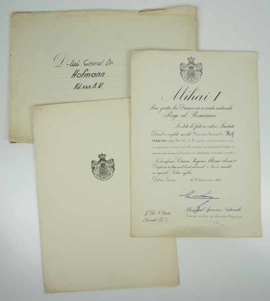 3.1.) Urkunden / Dokumente Rumänien: Orden der Königin Maria, Kreuz 1. Klasse Urkunde für einen