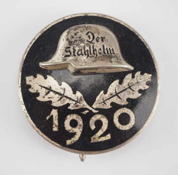 0.1.) Sammlung Stahlhelmbund Stahlhelmbund: Eintrittsabzeichen 1920.Silber, emailliert, Stahlhelm