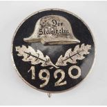 0.1.) Sammlung Stahlhelmbund Stahlhelmbund: Eintrittsabzeichen 1920.Silber, emailliert, Stahlhelm