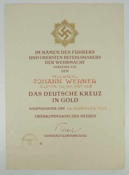 3.1.) Urkunden / Dokumente Dokumentennachlass des Feldwebel und Deutschen Kreuz in Gold Trägers - Bild 3 aus 17