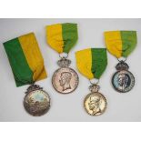 2.1.) Europa Schweden: 4 Medaillen der Patriotischen Gesellschaft.Je Silber, mit Namensgravur, am