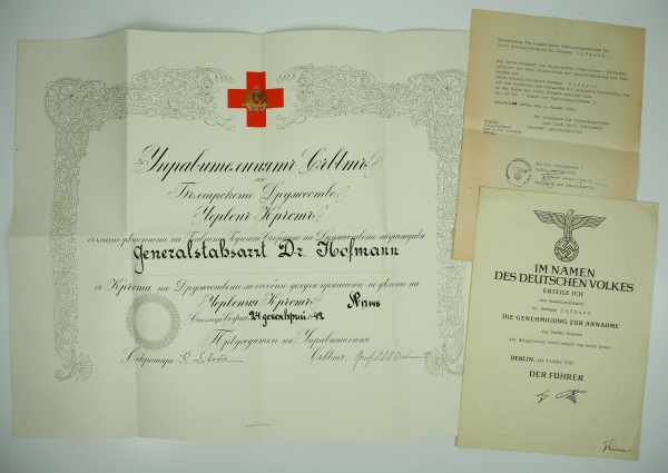 3.1.) Urkunden / Dokumente Bulgarien: Großkreuz der Bulgarischen Gesellschaft vom Roten Kreuz