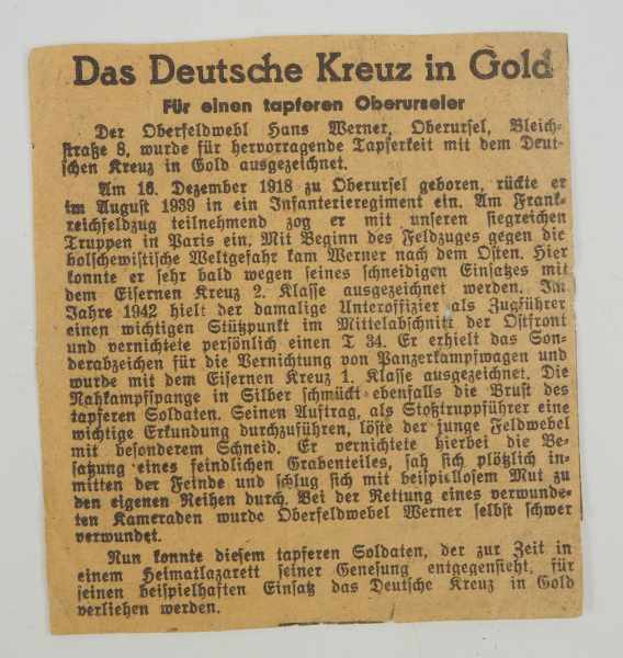 3.1.) Urkunden / Dokumente Dokumentennachlass des Feldwebel und Deutschen Kreuz in Gold Trägers - Bild 12 aus 17