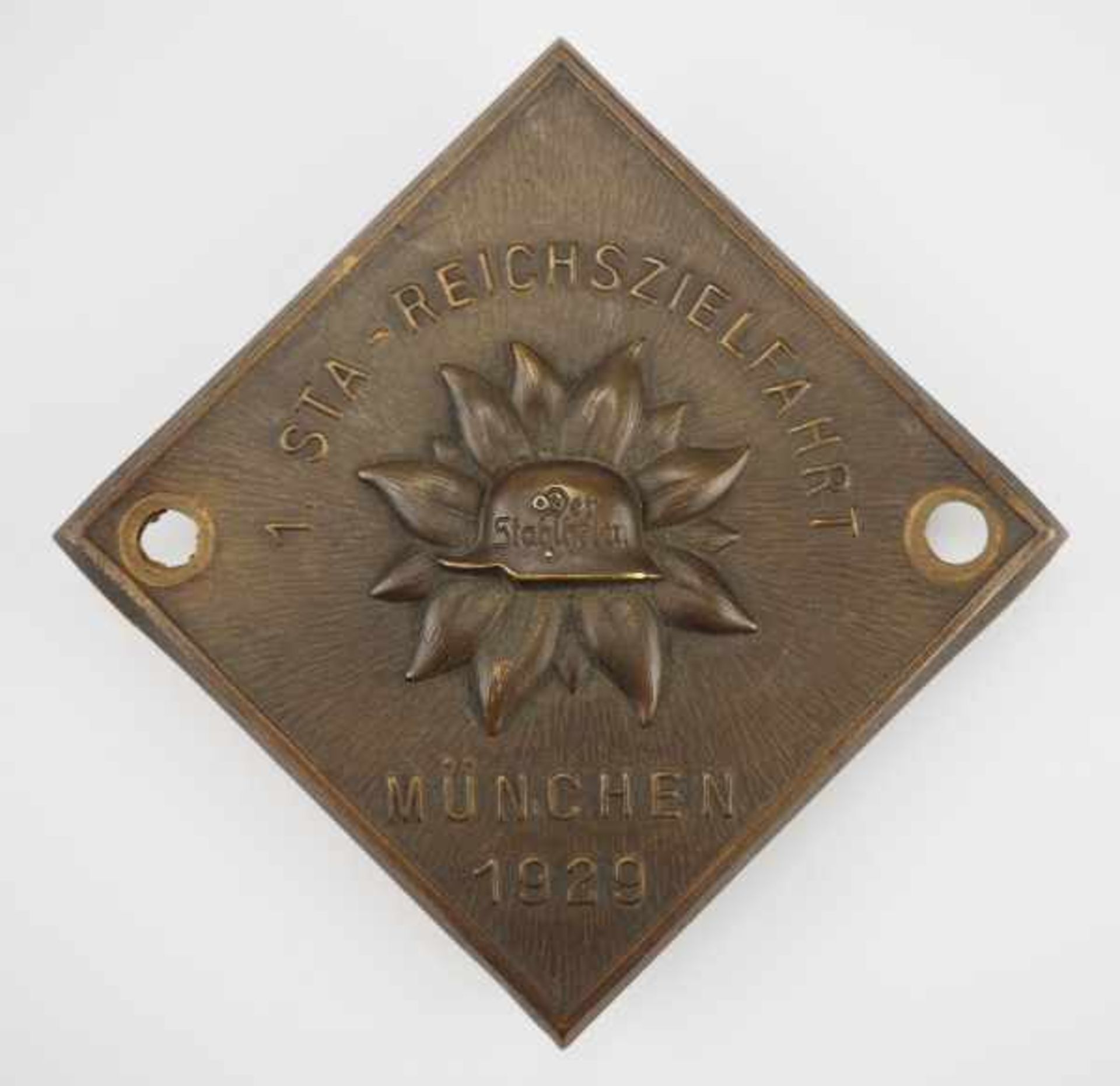 0.1.) Sammlung Stahlhelmbund Stahlhelmbund: Plakette der 1. STA-REICHSZIELFAHRT MÜNCHEN 1929.Bronze,