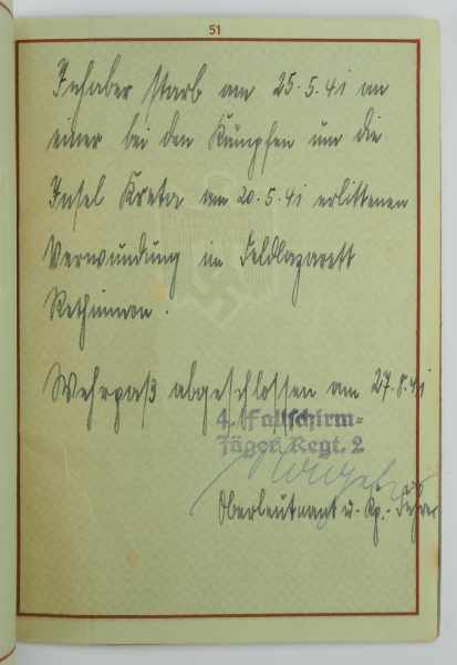 3.1.) Urkunden / Dokumente Wehrpaß eines Gefreiten der 4./ Fallschirmjäger-Regiment 2 - gefallen - Bild 5 aus 8