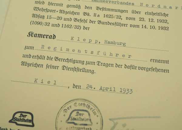 0.1.) Sammlung Stahlhelmbund Stahlhelmbund: Urkundengruppe eines Brigadeführers / Regimentsführers.- - Image 5 of 5