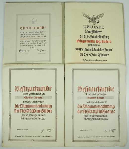 3.1.) Urkunden / Dokumente Nachlass eines SA-Brigadeführers, NSDAP-Mitglieds und Bürgermeisters