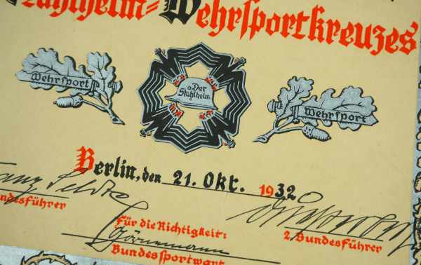 0.1.) Sammlung Stahlhelmbund Stahlhelmbund: Wehrsportkreuz Urkunde.Schmuckvordruck, ausgestellt nach - Image 3 of 3