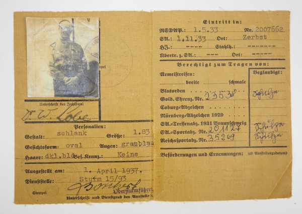 3.1.) Urkunden / Dokumente SA-Ausweis für einen Rottenführer in Zerbst.Leinenausweis, mit - Bild 2 aus 3