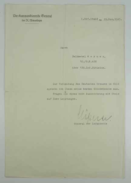 3.1.) Urkunden / Dokumente Dokumentennachlass des Feldwebel und Deutschen Kreuz in Gold Trägers - Bild 13 aus 17
