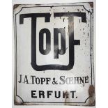 7.1.) Historica Emailschild - Topf Erfurt.Hoch gewölbt, stärkere Gebrauchsspuren, Motiv: Topf, J.