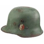 4.1.) Uniformen / Kopfbedeckungen Polizei: Stahlhelm M17 Doppel-Emblem.Grün lackierte Glocke,