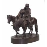 7.1.) Historica Russischer Meister: Kosaken auf dem Pferd nach der Schlacht.Bronze, dunkle Patina,