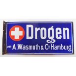 7.1.) Historica Emailschild - Drogen Hamburg.Flach, beidseitig ausgeführtes Fassadenschild, mit