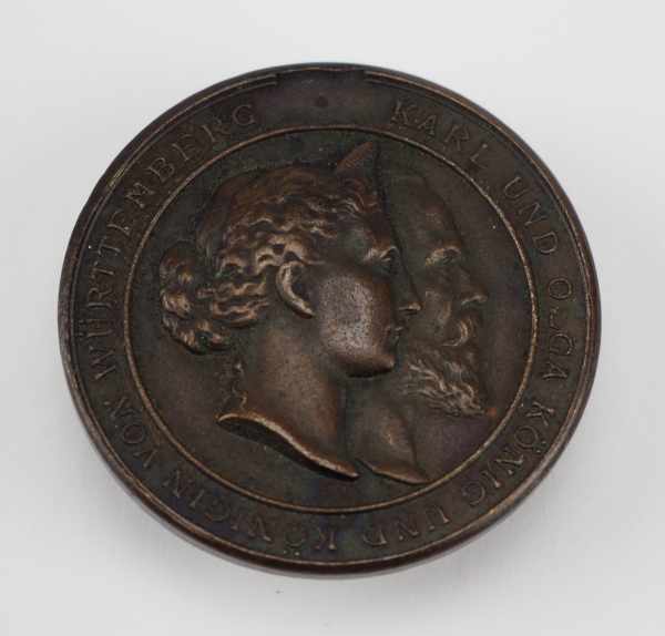 1.1.) Kaiserreich (bis 1933) Württemberg: Probe / Rohling zur Karl-Olga-Medaille, in Bronze.