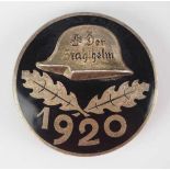 1.1.) Kaiserreich (bis 1933) Stahlhelmbund: Eintrittsabzeichen 1920.Silber, emailliert, Stahlhelm