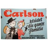 7.1.) Historica Emailschild - Carlson kleidet die ganze Familie.Hoher Rand, Großformat, Motiv: